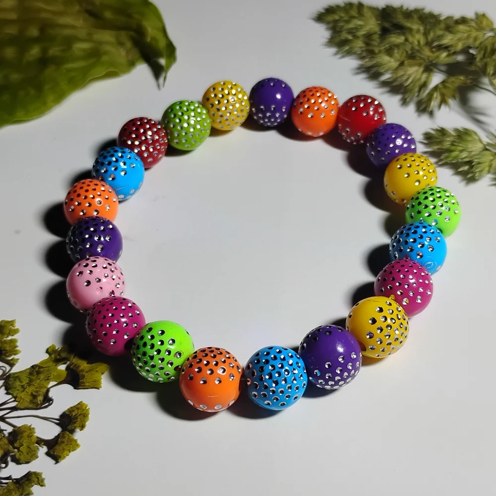 Multicolor Beaded Bracelet with Rhinestones - Picture 1 of 4